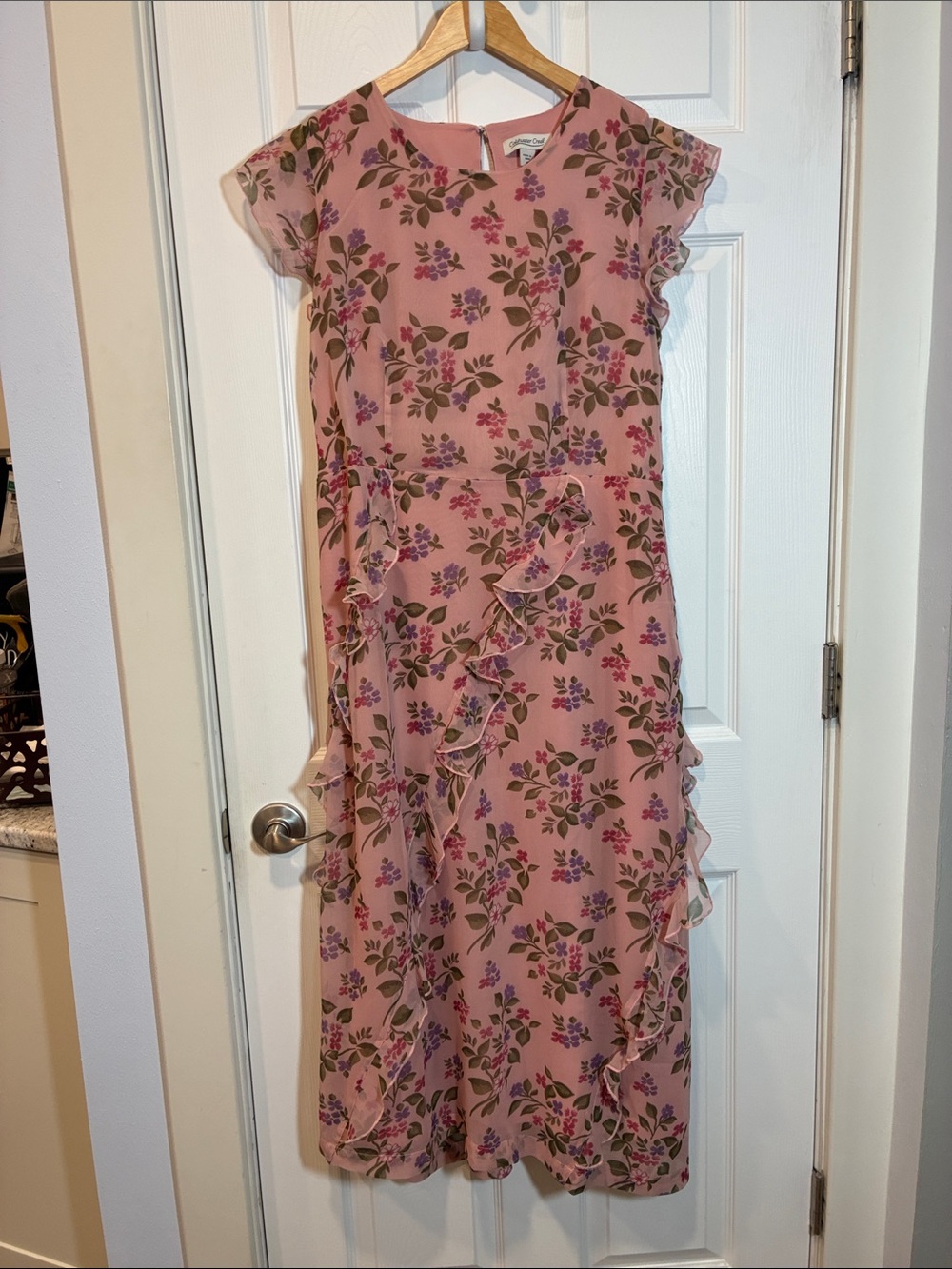 Coldwater Creek Dusty Pink Floral Ruffle Maxi Dress